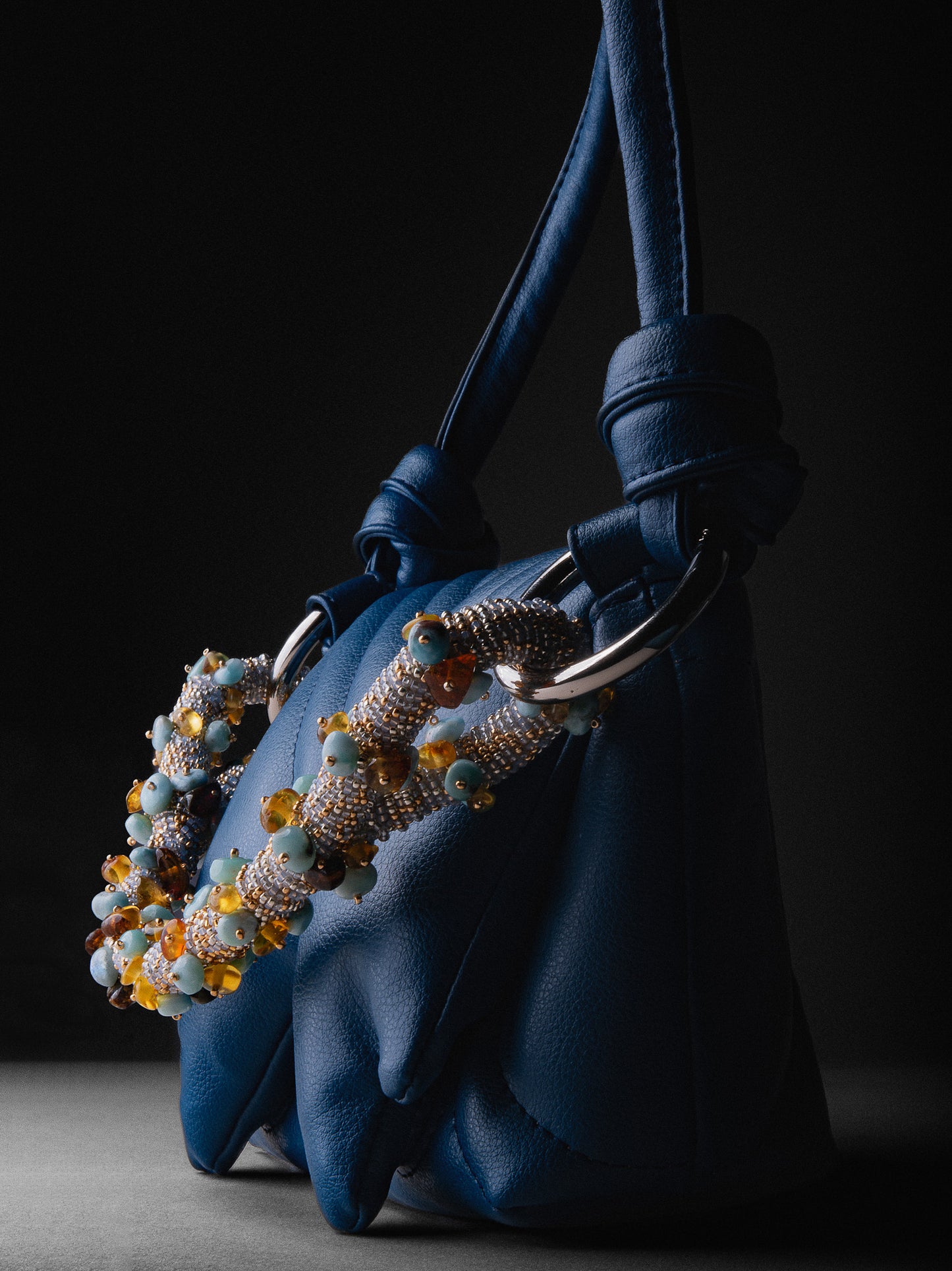 Ibakari Bag Blue Amber & Larimar Charm
